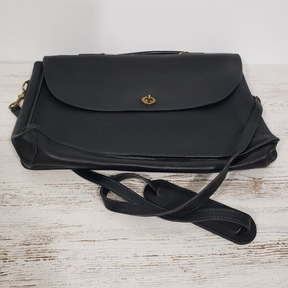 REVE  Black Leather Attache Laptop Messenger Bag - Picture 3 of 10